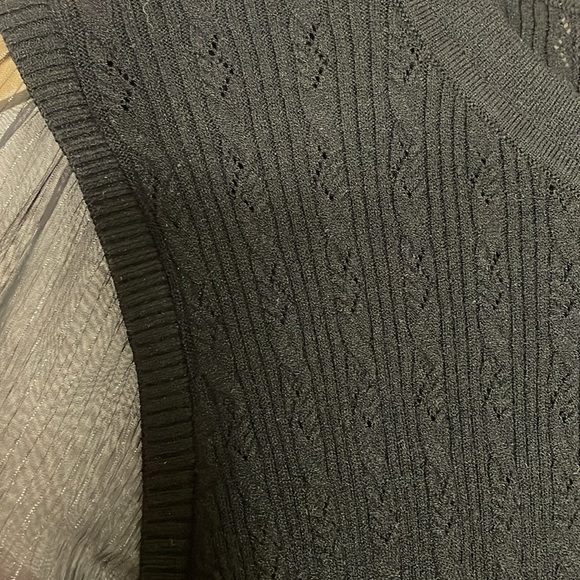 Talbots Woven Sheer Sleeve Black Crewneck Pullover Sweater Size Large - Picture 5 of 12